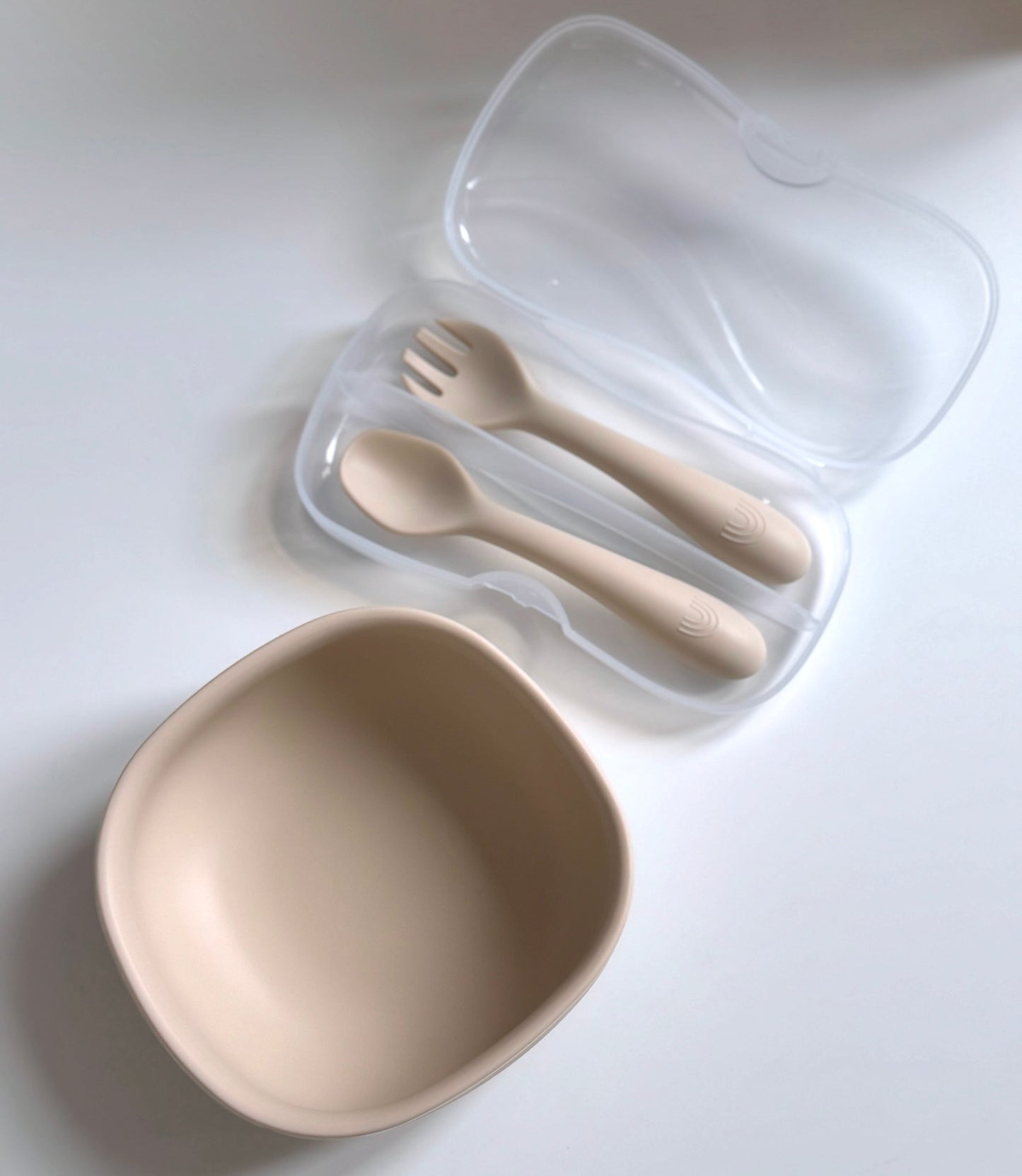 SET REPAS bol et cuillère + fourchette en silicone alimentaire - BEIGE