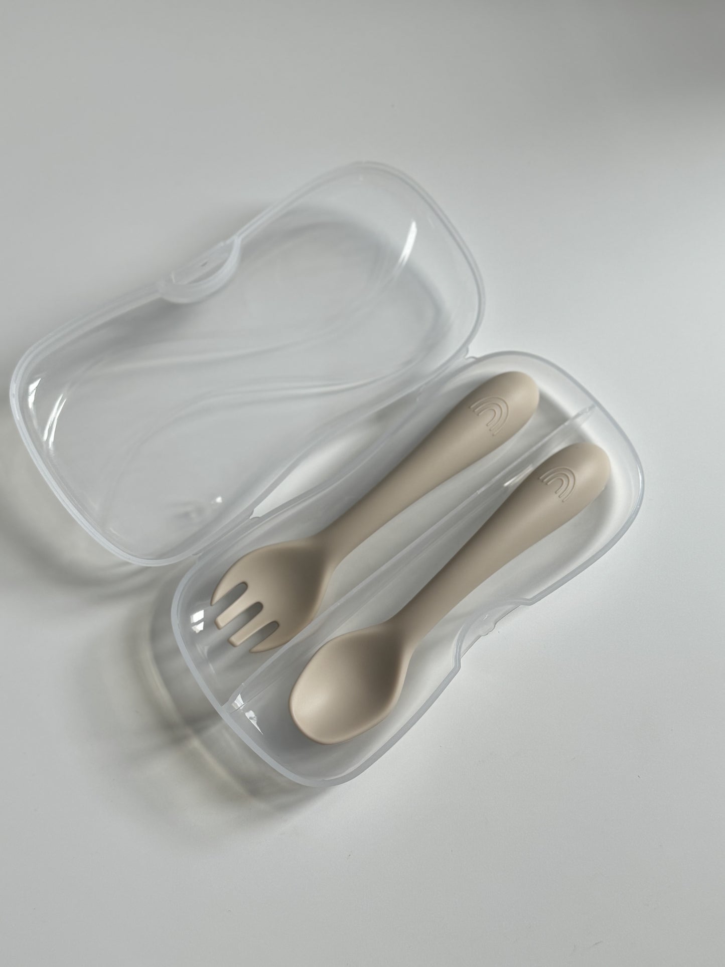 SET REPAS bol et cuillère + fourchette en silicone alimentaire - BEIGE